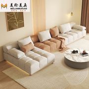 奶油风布艺沙发小户型客厅，全实木框架，现代简约四人位贵妃组合沙发