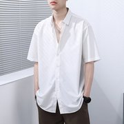 短袖衬衫男夏季薄款冰丝，垂顺高级感黑色，衬衣大码休闲抗皱内搭寸衫