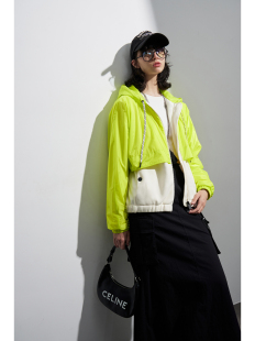 运动与美学！全功能型外套荧光绿撞色拼接假两件拉链连帽外套夹克