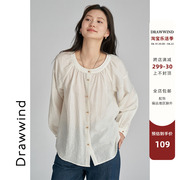 画风drawwind2024夏季圆领衬衫，女宽松显瘦小个子，气质长袖衬衣