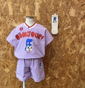 ！韩国童装ins风紫色蓝兔子夏季短袖T恤短裤套装