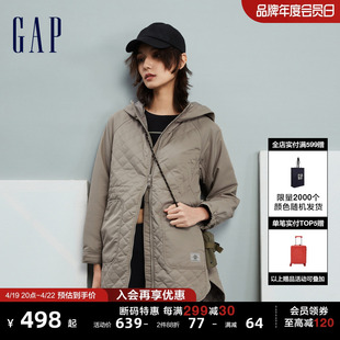 断码gap女装冬季宽松廓形连帽棉服机能，风长款外套840860