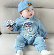 婴儿衣服春秋中国风周岁礼服，0一1岁男宝宝，纯棉连体衣春装哈衣洋气