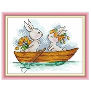 十字绣清晰印花布小幅卡通可爱情侣兔子划船温馨挂画适合学生
