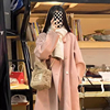 浅粉色毛呢外套，女冬韩系大码胖mm200斤中长款小个子加厚呢子大衣