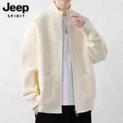 jeep吉普开衫毛衣男士春季2024潮流高级双拉链，立领针织外套男