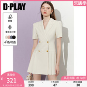 dplay2024夏装职业通勤西装，连衣裙短袖西装裙，百褶裙气质连衣裙女