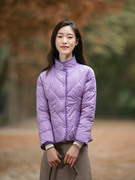 短款羽绒棉服女小个子2023冬装，设计感紫色，小众轻中式棉袄外套