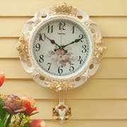 钟表客厅欧式挂钟静音时钟，创意石英钟卧室，挂表复古装饰美式钟表
