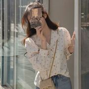 韩国女装Leelin 小清新透气碎花半开领衬衫