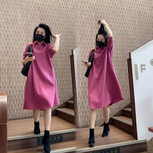 韩版宽松长袖连衣裙时尚气质POLO领大码百搭洋气中长款衬衫裙女潮