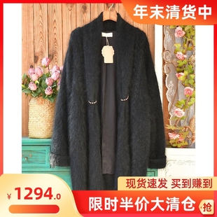 日本制高端气质超柔真丝，长马海毛优雅无扣中长款开衫毛衣大外套