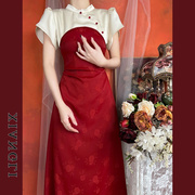 新中式女装敬酒服新娘结婚便装，回门订婚礼服，改良旗袍红色连衣裙子