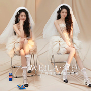韩式婚纱情侣写真抹胸香槟色仙女，小短裙礼服影楼主题拍摄服装