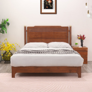新式中柚木床全实木双人床现代简约卧室床1.8米1.5米可定制