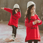 女童中长款卫衣2021春装韩版中大童时髦超洋气钉珠长袖打底衫