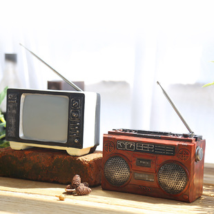 美式复古老式收音机电视机模型摆件客厅酒柜咖啡馆装创意饰品道具