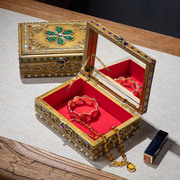 泰国木质首饰盒带锁项链，戒指珠宝收纳盒复古实木桌面手饰品整理盒