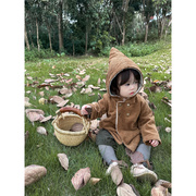 韩系儿童复古保暖棉袄冬装女童加绒加厚连帽灯芯绒开衫棉服外套