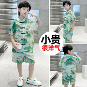 男童夏装短袖新中式国风套装，2024男孩酷帅气夏季大儿童潮衣服