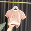 1-5岁女宝宝凉感冰丝棉T恤女婴儿童夏装韩版女童简约刺绣短袖上衣
