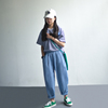 工笔花鸟女童亚麻裤子夏季儿童棉麻宽松长裤大童休闲薄款萝卜裤