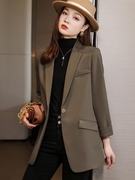 韩版西装外套女春秋休闲气质2023宽松咖啡色小西服女长袖上衣