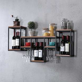 新欧式铁艺实木酒架壁挂红酒葡萄架创意置物餐厅装饰酒柜酒杯架品