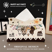 HAPPY原创晒猫猫皮质抽纸盒可爱创意纸巾盒家用客厅餐桌温馨装饰