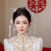 中式结婚发饰新娘头饰古风，银色浅紫色琉璃古典汉服秀禾饰品圣女冠