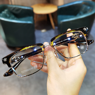 简丹剋萝心复古钛架眼镜框，男女百搭商务，方框平光眼镜配近视防蓝光
