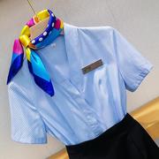 空姐职业套装套裙酒店工作服职业气质女短袖v领衬衫空乘制服夏季