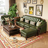 美式复古实木真皮沙发，头层牛皮123组合简美乡村风格客厅家具四人