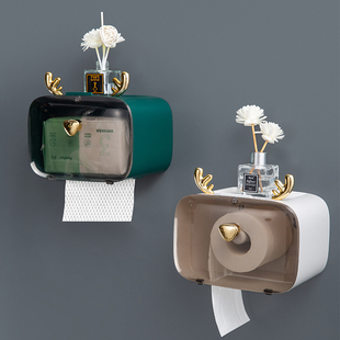 免打孔防水纸巾盒卫生间厕所洗手间卷纸抽纸通用壁挂收纳盒置物架