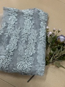 灰蓝色立体玫瑰花车骨盘线重工刺绣欧根纱，蕾丝布料花片贴花辅料