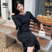 P&X设计师女装2023冬季 针织连衣长裙 823408649 黑色
