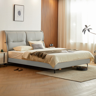 实木床现代简约科技n布皮艺双人床轻奢2米主卧大床意式极简软包床