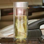 富光双层玻璃杯透明带盖700便携水杯 防漏创意男女办公茶杯