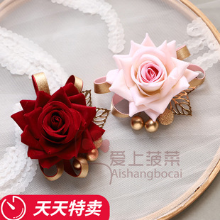 中式大气喜婆婆婚礼头花结婚新娘，发饰红色头饰，玫瑰发夹边夹高级感
