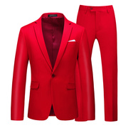 春男士大码西服两件套商务，休闲微胖大红色，新郎婚礼服套装上衣裤子