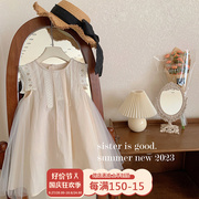 韩国女童连衣裙夏季小女孩无袖拼接网纱背心裙儿童洋气蕾丝公主裙
