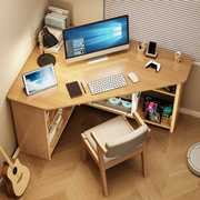 转角书桌全实木卧室，角落学生写字桌，家用书柜一体墙边三角形电脑桌