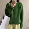 商场cosplay女装春秋季纯色圆领绿色毛衣开衫设计感慵懒风2024年