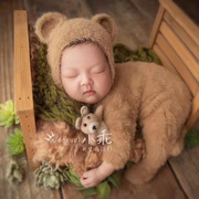 新生儿摄影服装婴儿拍照小熊帽子，连体衣宝宝月子，照相衣服影楼道具