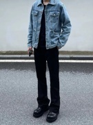 黑色牛仔裤男春秋hiphop工装裤子高街美式vibe直筒宽松显高微喇裤