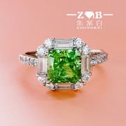 绿钻戒指小清新925纯银镀18k白金活圈设计原创潮流雷迪恩(雷迪恩)冰花指环