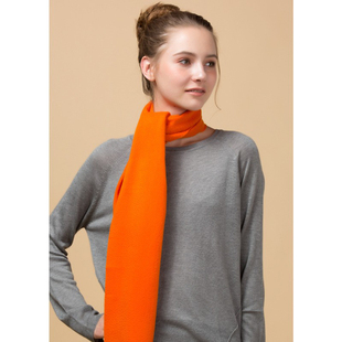 上海故事大红纯色羊绒围巾，男女冬季100%羊毛，披肩加厚长款橘色橙色