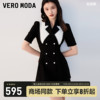 Vero Moda牛仔连衣裙2023秋冬翻领泡泡袖收腰双排扣短裙甜美