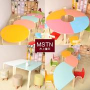 实木儿童圆桌长方桌，幼儿园培训班专用彩色桌椅，学生学习课桌小椅子