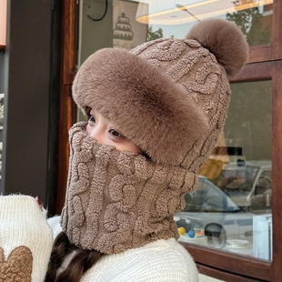 帽子女冬季围脖一体防风护耳防尘遮脸面罩毛绒加厚保暖骑车套头帽